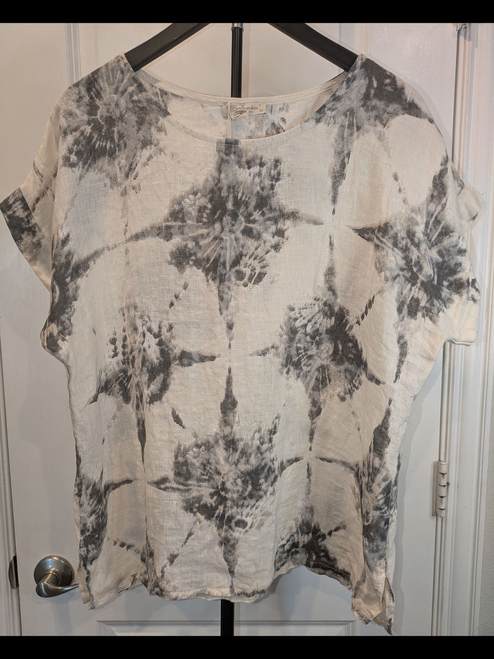 Bellambra Made in Italy Pure Linen Tie Dye Top NWT Medium Gray White Oversized